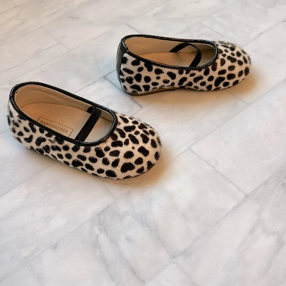 Babywalker Black & White Leopard Print Calf-Hair Flats for Baby Girls